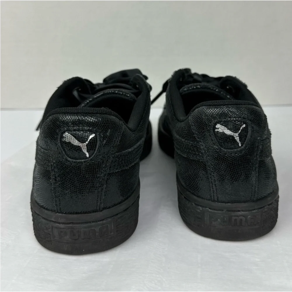 Puma Basket Heart Black Sneakers Sz 8 Women Satin Ribbon Lace Classic - Picture 4 of 7